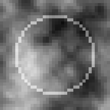 Circle of pixels highlighted on a 2D Perlin noise field